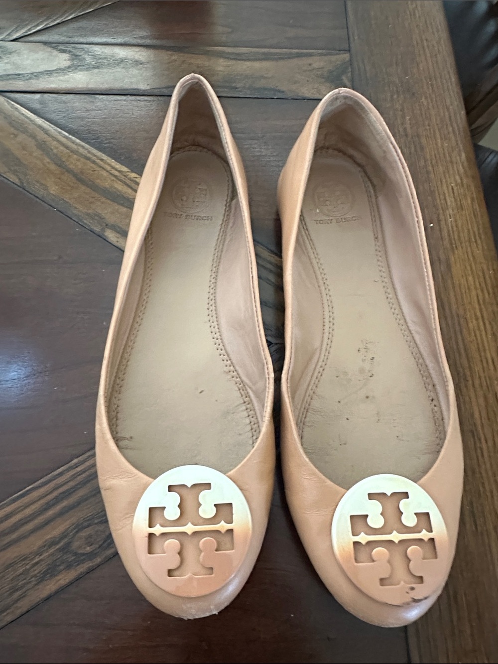 Tory Burch Peach Leather Logo Ballet Flats